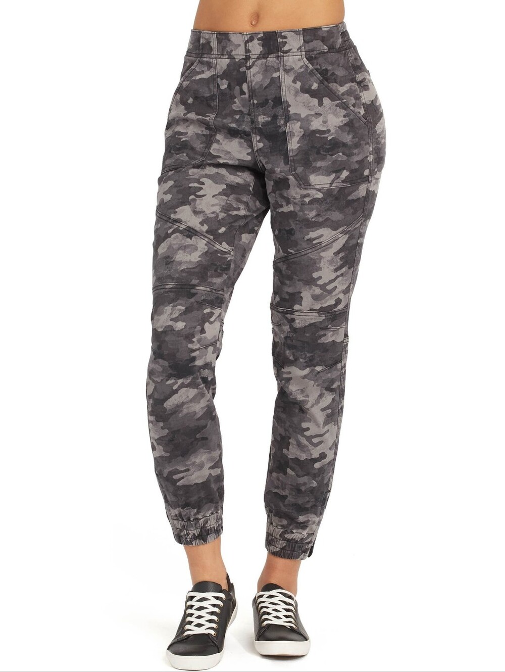 Spanx Stretch Twill Cargo Jogger Pants gray camo print zip cuff women's medium M
